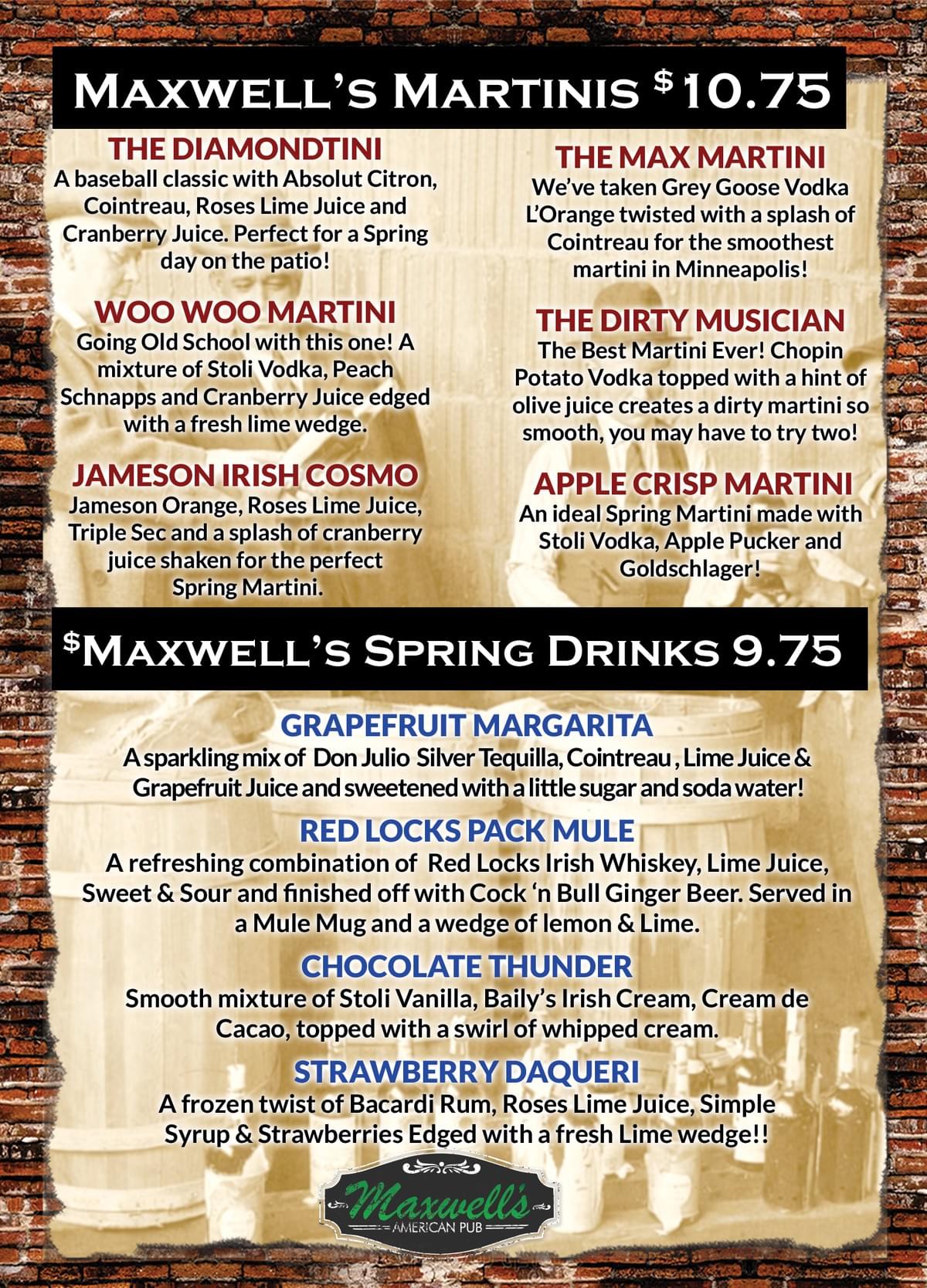 Maxwell's martini menu