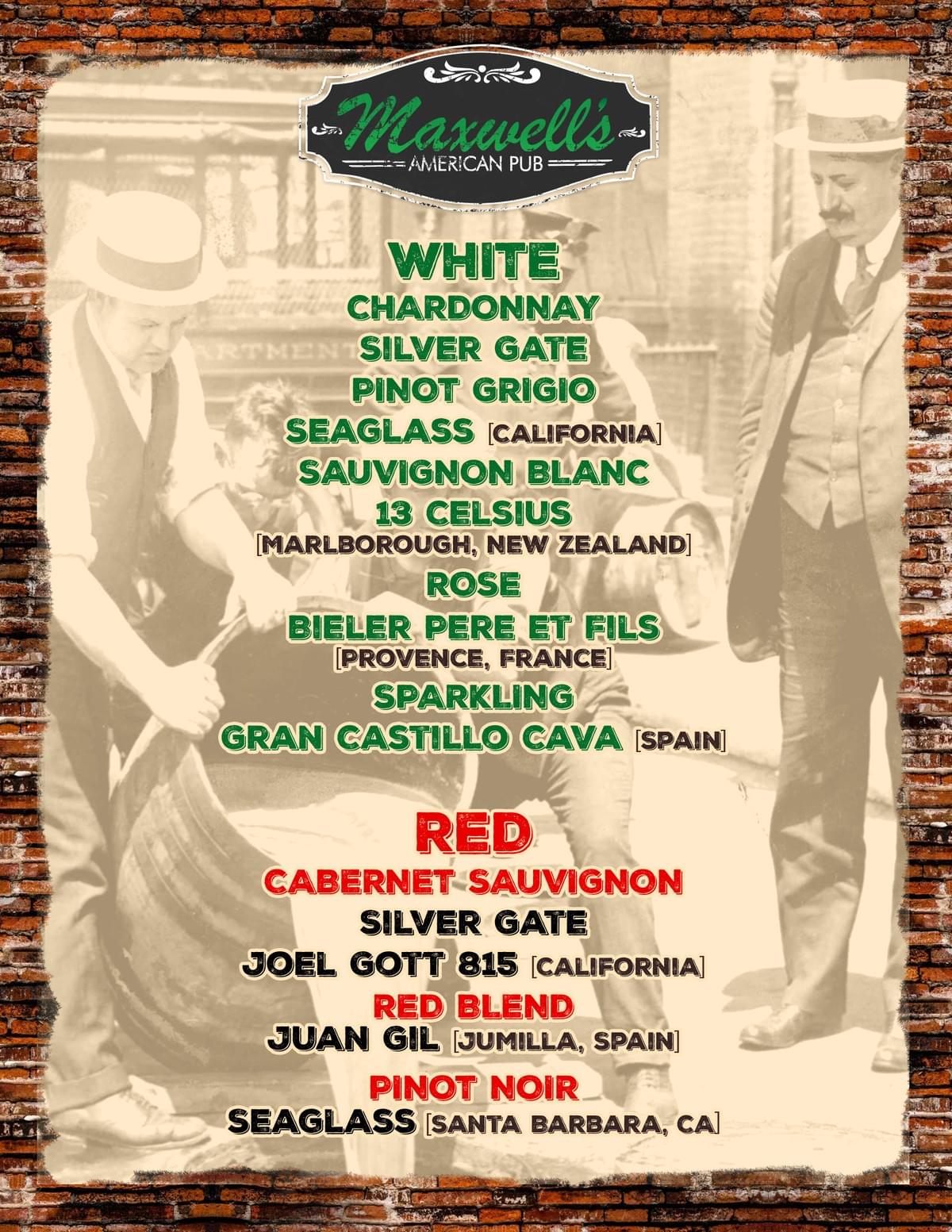 Maxwell's wine menu