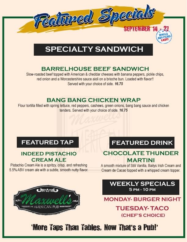Maxwell's menu, additional page